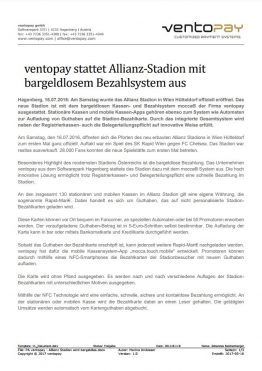 ventopay stattet Wiener Allianz Stadion mit bargeldlosem Bezahlsystem aus