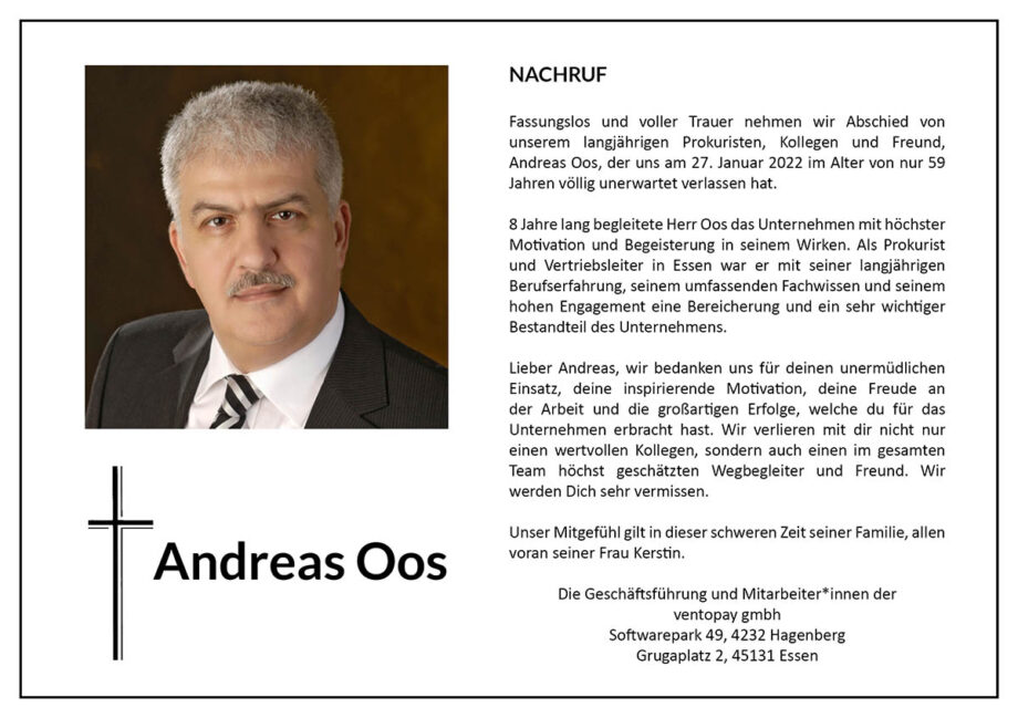 Nachruf Andreas Oos