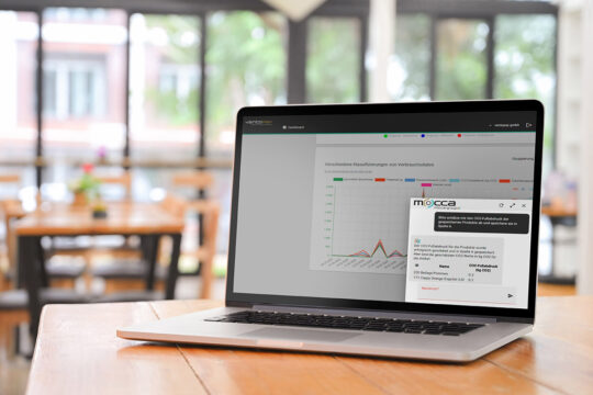 Der mocca®.ai Chatbot ist nahtlos in der Management-Software mocca.admin.web integriert. © ventopay gmbh