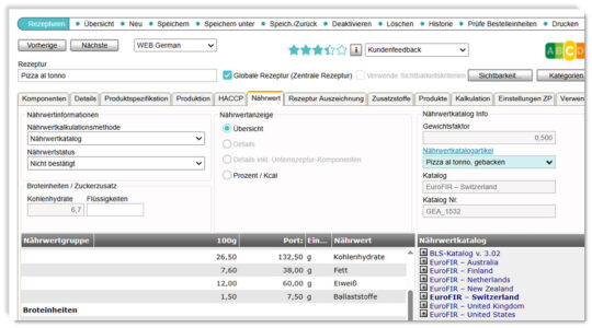 Einbindung von EuroFIR-Nährwertinformationen. © Delegate Technology GmbH