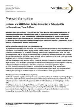 ventopay und SCCH liefern digitale Innovation in Rekordzeit für Lufthansa Group Taste & More_Pressemitteilung
